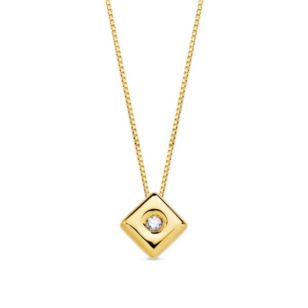 18K GARGANTILLA ORO AMARILLO CHATON ROMBO 4.5 MM DIAMANTE 0,015 QTS. G-VS2 CADENA 42CM