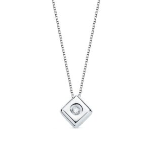 18K GARGANTILLA ORO BLANCO CHATON ROMBO 6X4.5 MM DIAMANTE 0,015 QTS. G-VS2. CADENA 42CM