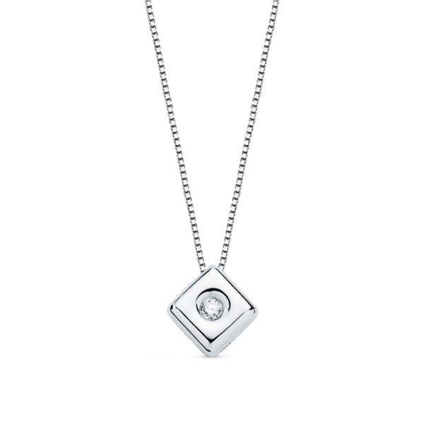 18K GARGANTILLA ORO BLANCO CHATON ROMBO 6X4.5 MM DIAMANTE 0,015 QTS. G-VS2. CADENA 42CM