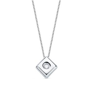 18K GARGANTILLA ORO BLANCO CHATON ROMBO 5.5 MM. DIAMANTE 0,020 QTS. G-VS2. CADENA 42CM