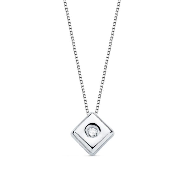 18K GARGANTILLA ORO BLANCO CHATON ROMBO 5.5 MM. DIAMANTE 0,020 QTS. G-VS2. CADENA 42CM