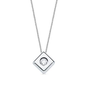 18K GARGANTILLA ORO BLANCO ROMBO 6MM. DIAMANTE 0,050 QTS. G-VS2. CADENA 42CM