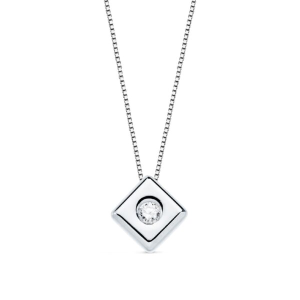18K GARGANTILLA ORO BLANCO ROMBO 6MM. DIAMANTE 0,050 QTS. G-VS2. CADENA 42CM