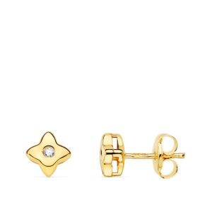 18K PENDIENTES ORO AMARILLO ESTRELLA 5X5 MM DIAMANTE 0.030 QT. G-VS2.CIERRE PRESION