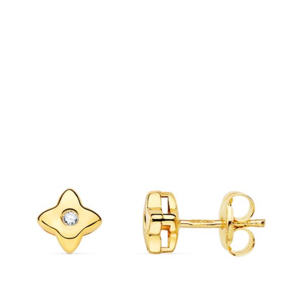 18K PENDIENTES ORO AMARILLO ESTRELLA 5X5 MM DIAMANTE 0.030 QT. G-VS2.CIERRE PRESION