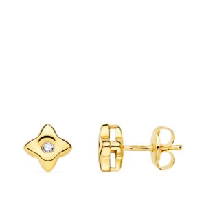 18K PENDIENTES ORO AMARILLO ESTRELLA 5.5X5.5 MM DIAMANTE 0.040 QT. G-VS2. CIERRE PRESION