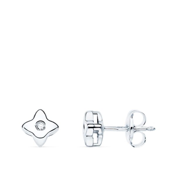 18K PENDIENTES ORO BLANCO ESTRELLA 5X5 MM DIAMANTE 0.030 QT. G-VS2.CIERRE PRESION