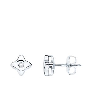 18K PENDIENTES ORO BLANCO ESTRELLA 5.5X5.5 MM DIAMANTE 0.040 QT. G-VS2.CIERRE PRESION