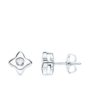 18K PENDIENTES ORO BLANCO ESTRELLA 6X6 MM DIAMANTE 0.100QT. G-VS2.CIERRE PRESION