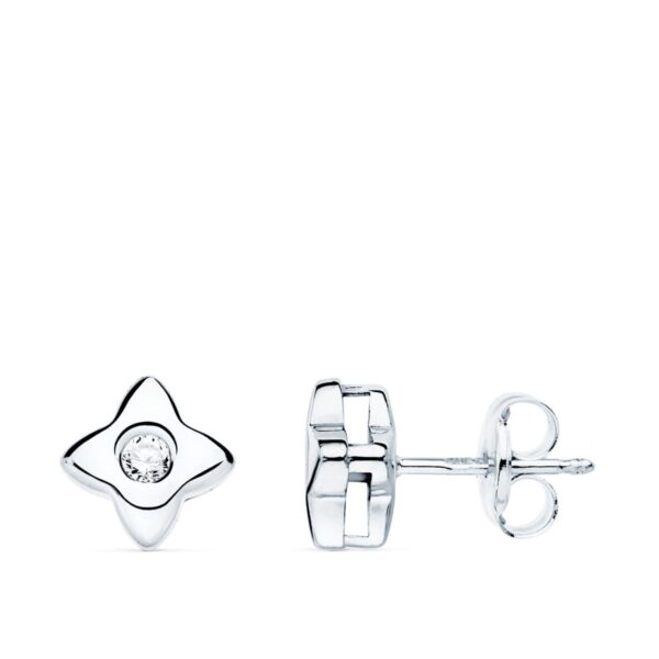 18K PENDIENTES ORO BLANCO ESTRELLA 6X6 MM DIAMANTE 0.100QT. G-VS2.CIERRE PRESION