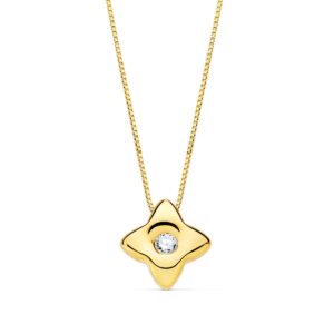18K GARGANTILLA ORO AMARILLO ESTRELLA 5.5MM DIAMANTE 0,020 QT. G-VS2. CADENA 42CM