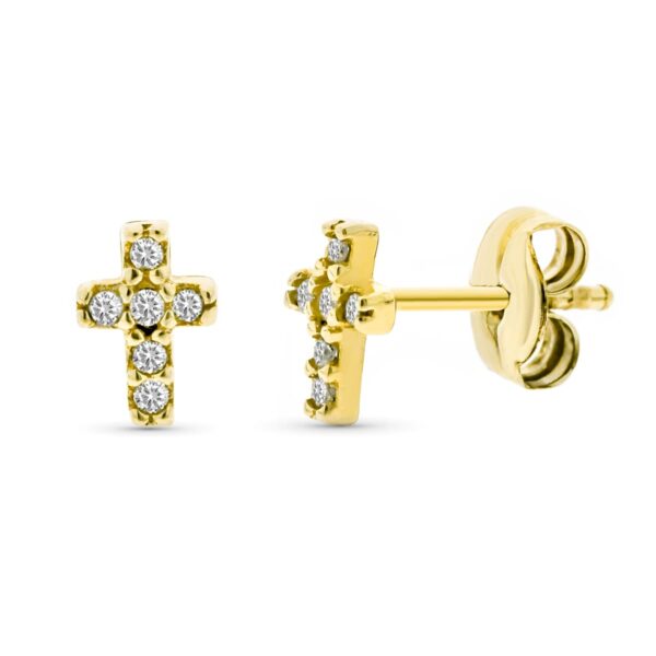 18K PENDIENTES ORO AMARILLO CRUZ DIAMANTES 0,06 QTS SI-H. 6X4 MM CIERRE PRESION - Imagen 2