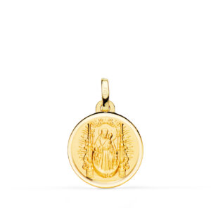 18K MEDALLA ORO AMARILLO VIRGEN DEL PINO TRONO BISEL 14 MM