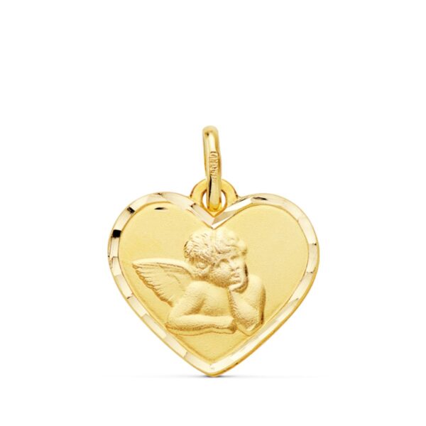 18K MEDALLA ORO AMARILLO CORAZON ANGELITO BURLON BORDES TALLADOS. 14 MM