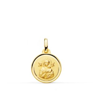 9K MEDALLA ORO AMARILLO VIRGEN PERPETUO SOCORRO BISEL 14 MM