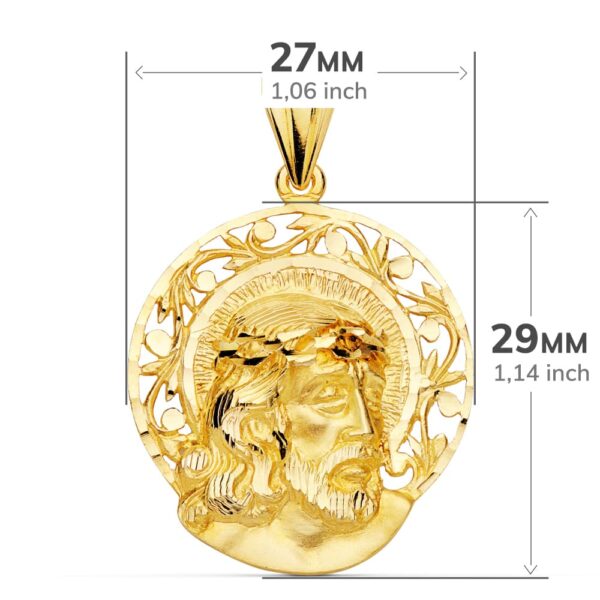 18K COLGANTE ORO AMARILLO CABEZA DE CRISTO AUREOLA 29X27 MM - Imagen 3