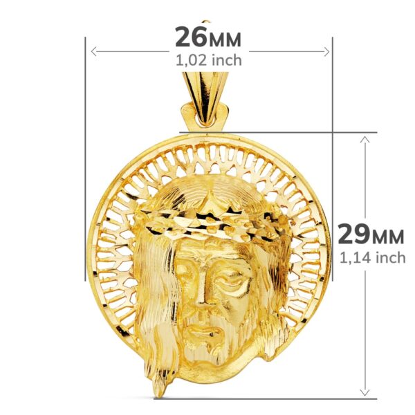 18K COLGANTE ORO AMARILLO CABEZA DE CRISTO AUREOLA 29X26 MM - Imagen 3