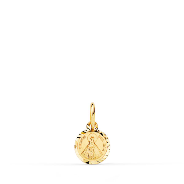 18K MEDALLA ORO AMARILLO MINI VIRGEN DEL MAR BORDES TALLADOS 8 MM