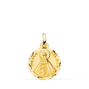 18K MEDALLA ORO AMARILLO VIRGEN DEL MAR TALLADA 16 MM