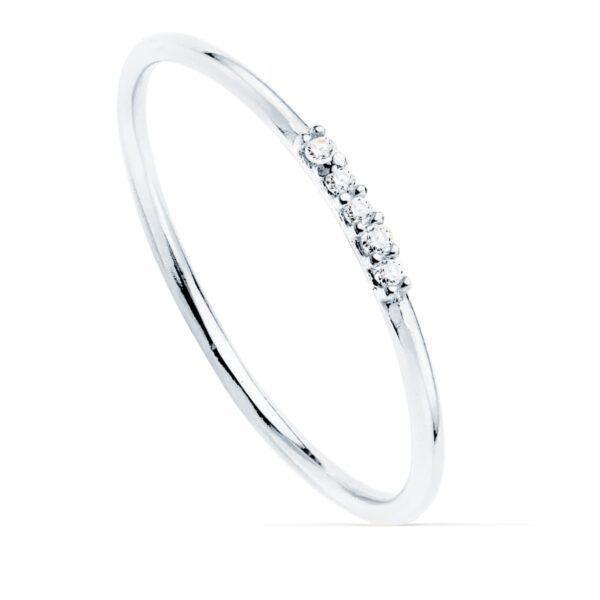 18K SORTIJA ORO BLANCO 5 DIAMANTES 0.025 QTS. CUERPO REDONDO 1 MM