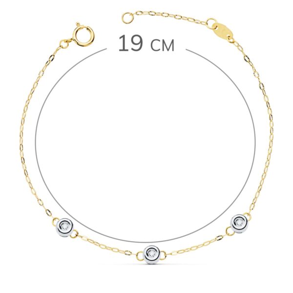 18K PULSERA BICOLOR CADENA FORZADA 19CM TRES DIAMANTES 0.045 QTS. G-VS2 - Imagen 2