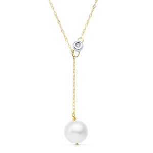 18K COLLAR ORO BICOLOR PERLA 12 MM CADENA 45CM CHATON 5MM. DIAMANTE 0,020 QTS G-VS2. PERLA 11MM