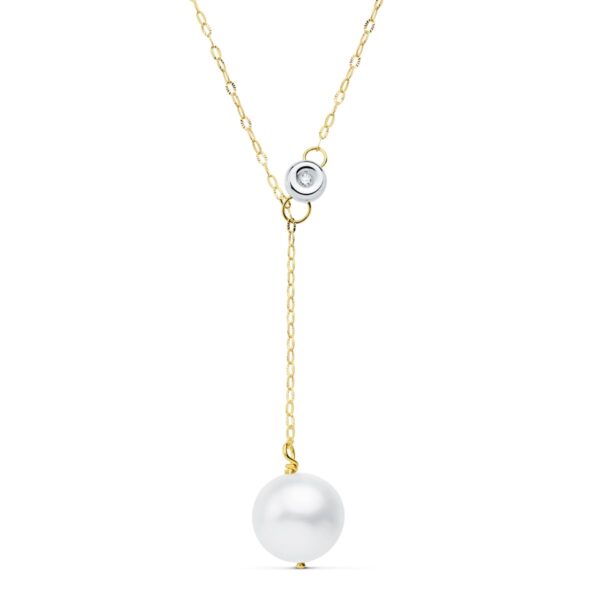 18K COLLAR ORO BICOLOR PERLA 12 MM CADENA 45CM CHATON 5MM. DIAMANTE 0,020 QTS G-VS2. PERLA 11MM