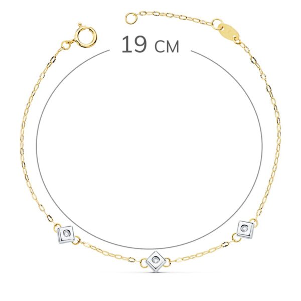 18K PULSERA ORO BICOLOR CHATON DE 3 ROMBOS CON DIAMANTES SI-H 0.045 QTS. 17CM - Imagen 3