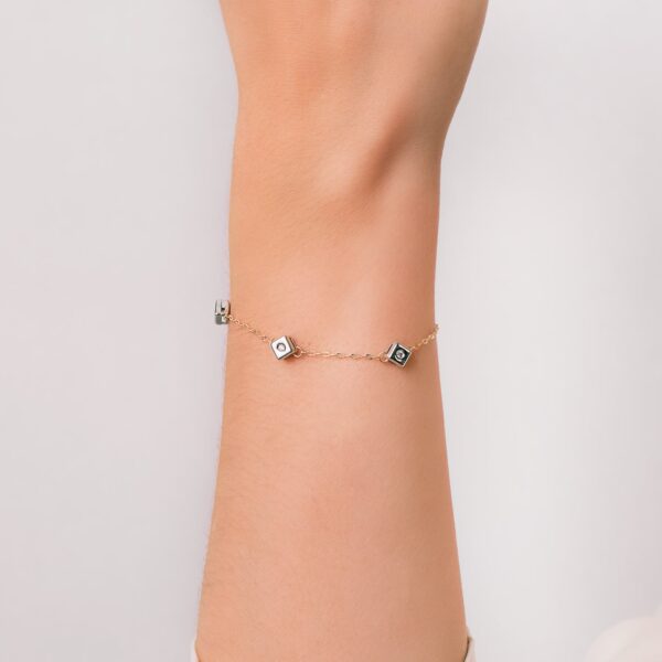 18K PULSERA ORO BICOLOR CHATON DE 3 ROMBOS CON DIAMANTES SI-H 0.045 QTS. 17CM - Imagen 2