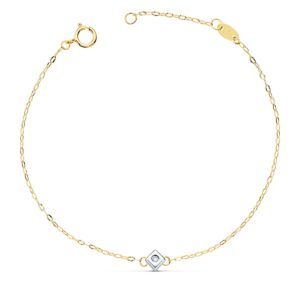 18K PULSERA ORO BICOLOR CHATON DE ROMBO CON DIAMANTE SI-H 0.015 QTS. 19CM