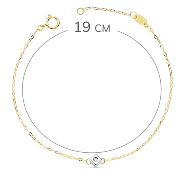 18K PULSERA ORO BICOLOR CHATON DE ROMBO CON DIAMANTE SI-H 0.015 QTS. 19CM - Imagen 2