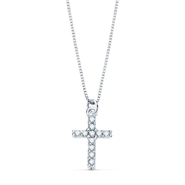 18K COLLAR ORO BLANCO CRUZ 8.5X6.5MM11 DIAMANTES 0,050 QT.CADENA VENECIANA 45CM G-VS2