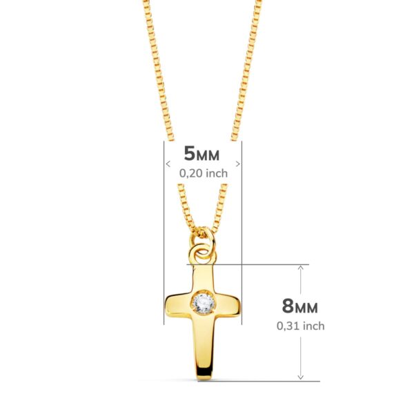 18K COLLAR ORO AMARILLO CRUZ 8 X 5 MM DIAMANTE 0.015QT. CADENA VENECIANA 45CM G-VS2 - Imagen 2