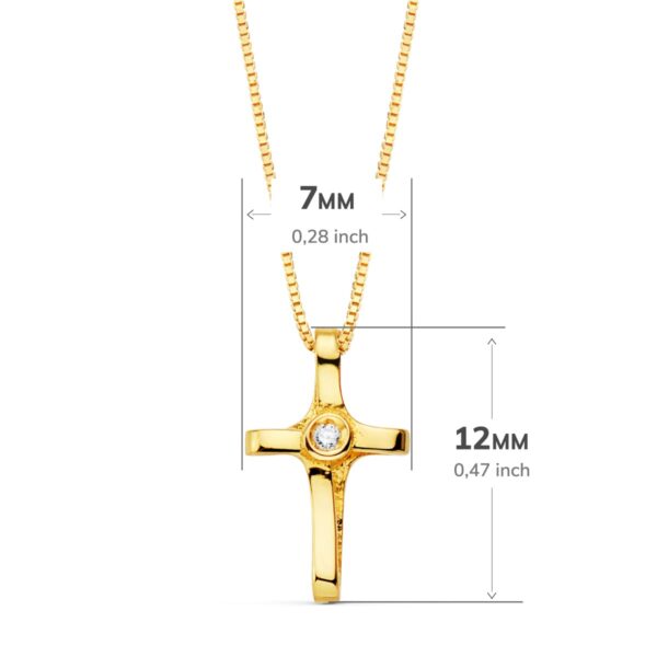 18K COLLAR ORO AMARILLO CRUZ 12X7 MM 1 DIAMANTE 0,010 QT.CADENA VENECIANA 45CM G-VS2 - Imagen 2
