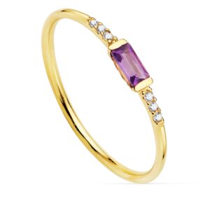 18K SORTIJA ORO AMARILLO DIAMANTES 0,030 QTS. G-VS2 AMATISTA 4X2 MMCUERPO 1 MM