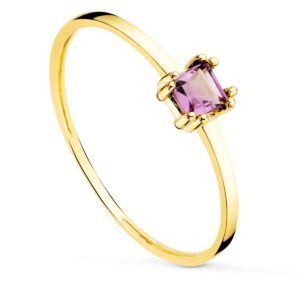 18K SORTIJA ORO AMARILLO AMATISTA NATURAL 4X3 MM. ANCHO CUERPO 1.10 MM