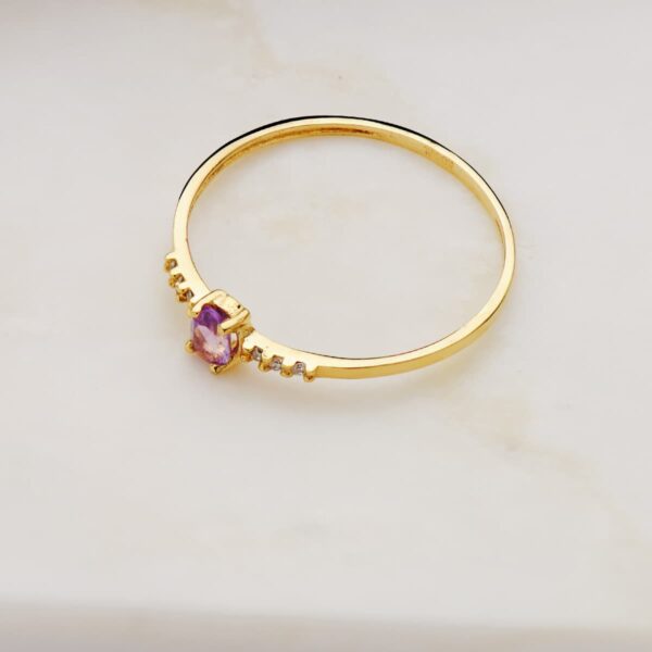 18K SORTIJA ORO AMARILLO DIAMANTES 0.030 QT OVAL AGUAMARINA NATURAL 4X3 MM CUERPO 1.30 MM - Imagen 2