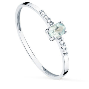 18K SORTIJA ORO BLANCO DIAMANTES 0.030 QT OVAL AGUAMARINA NATURAL 4X3 MM CUERPO 1.30 MM