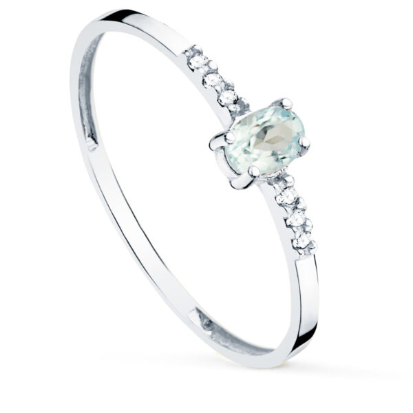 18K SORTIJA ORO BLANCO DIAMANTES 0.030 QT OVAL AGUAMARINA NATURAL 4X3 MM CUERPO 1.30 MM