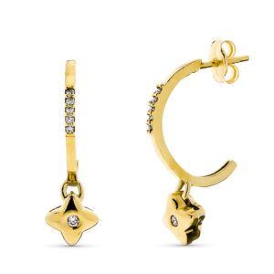 18K AROS ORO AMARILLO CON COLGANTE CHATON Y DIAMANTES. 0.1680 QTS 23X3 MM