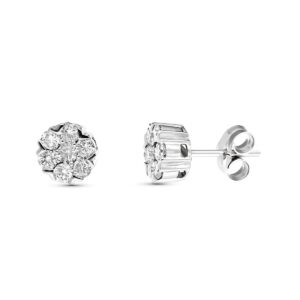 18K PENDIENTES ORO BLANCO CON DIAMANTES 7X7 MM 0.602 QTS CIERRE PRESION