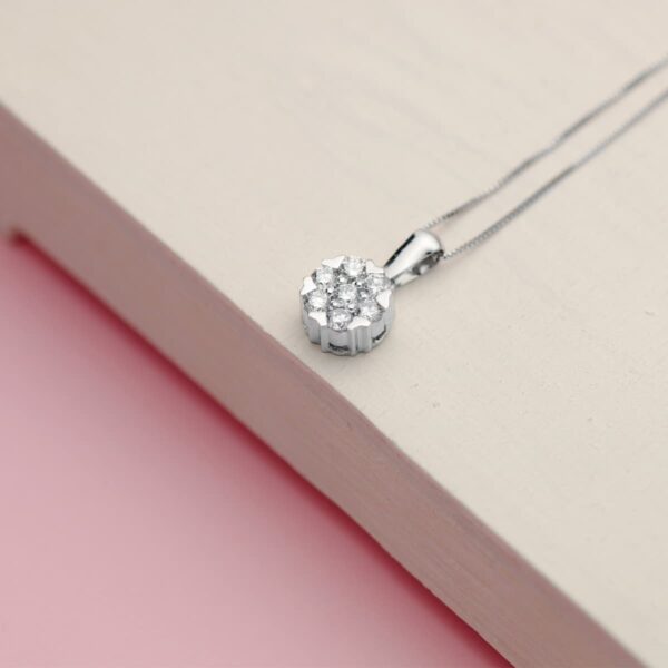 18K GARGANTILLA ORO BLANCO COLGANTE 7 MM DIAMANTES 0,300 QTS G-VS2 CADENA 42 3CM - Imagen 3