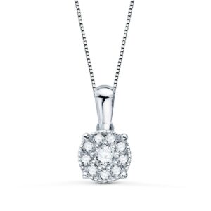 18K GARGANTILLA ORO BLANCO COLGANTE 6.5 MM DIAMANTES 0,182 QTS CADENA 42 3 CM VS2-G