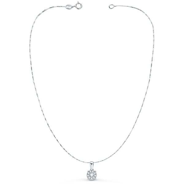 18K GARGANTILLA ORO BLANCO COLGANTE 6.5 MM DIAMANTES 0,182 QTS CADENA 42 3 CM VS2-G - Imagen 2