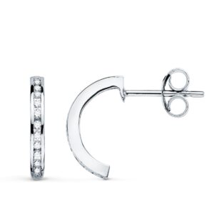 18K AROS ORO BLANCO ABIERTOS CON 28 DIAMANTES. 13 MM - 0.225 QTS PRESION