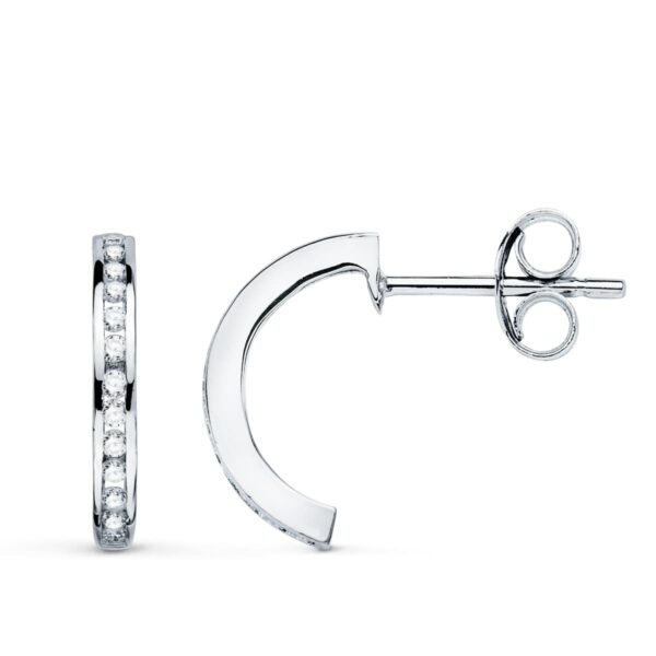 18K AROS ORO BLANCO ABIERTOS CON 28 DIAMANTES. 13 MM - 0.225 QTS PRESION