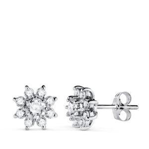 18K PENDIENTES ORO BLANCO CUAJO CON 18 DIAMANTES 1,00 QTES, G-VS2. 9X9 MM. CIERRE PRESION