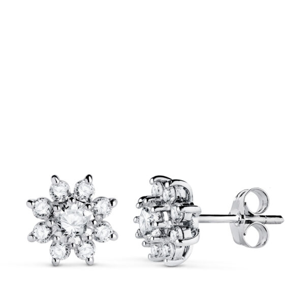 18K PENDIENTES ORO BLANCO CUAJO CON 18 DIAMANTES 1,00 QTES, G-VS2. 9X9 MM. CIERRE PRESION