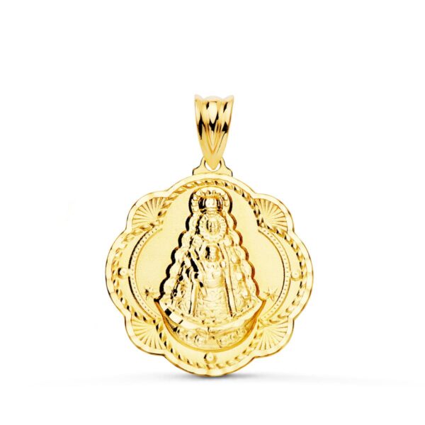 18K MEDALLA ORO AMARILLO VIRGEN DEL ROCIO PANDERETA 26 X 24 MM