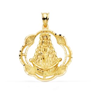 18K MEDALLA ORO AMARILLO VIRGEN DEL ROCIO PANDERETA 31X28 MM